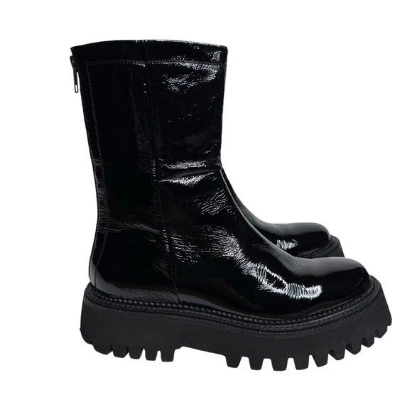 Goth grunge y2k style Seychelles Last Chance Black Crinkle-Patent Boots 7.5 - Picture 2 of 8